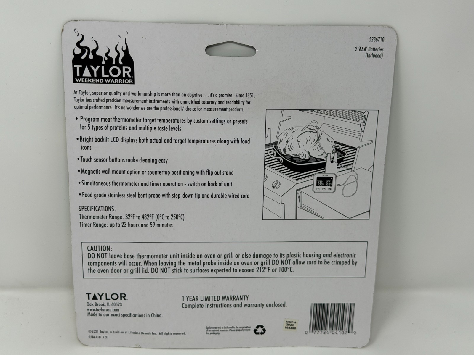 Taylor Programmable Wired Probe Thermometer Timer NIP BBQ Grill Meat 5286710