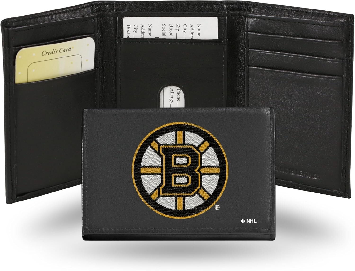 Boston Bruins Rico Industries NHL Embroidered Genuine Leather Tri-fold Wallet