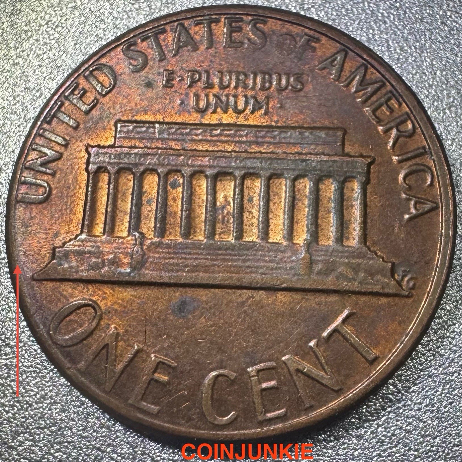1984 Lincoln Memorial Cent-SLIGHTLY OUT OF COLLAR-UNIQUE LOOKING COIN!