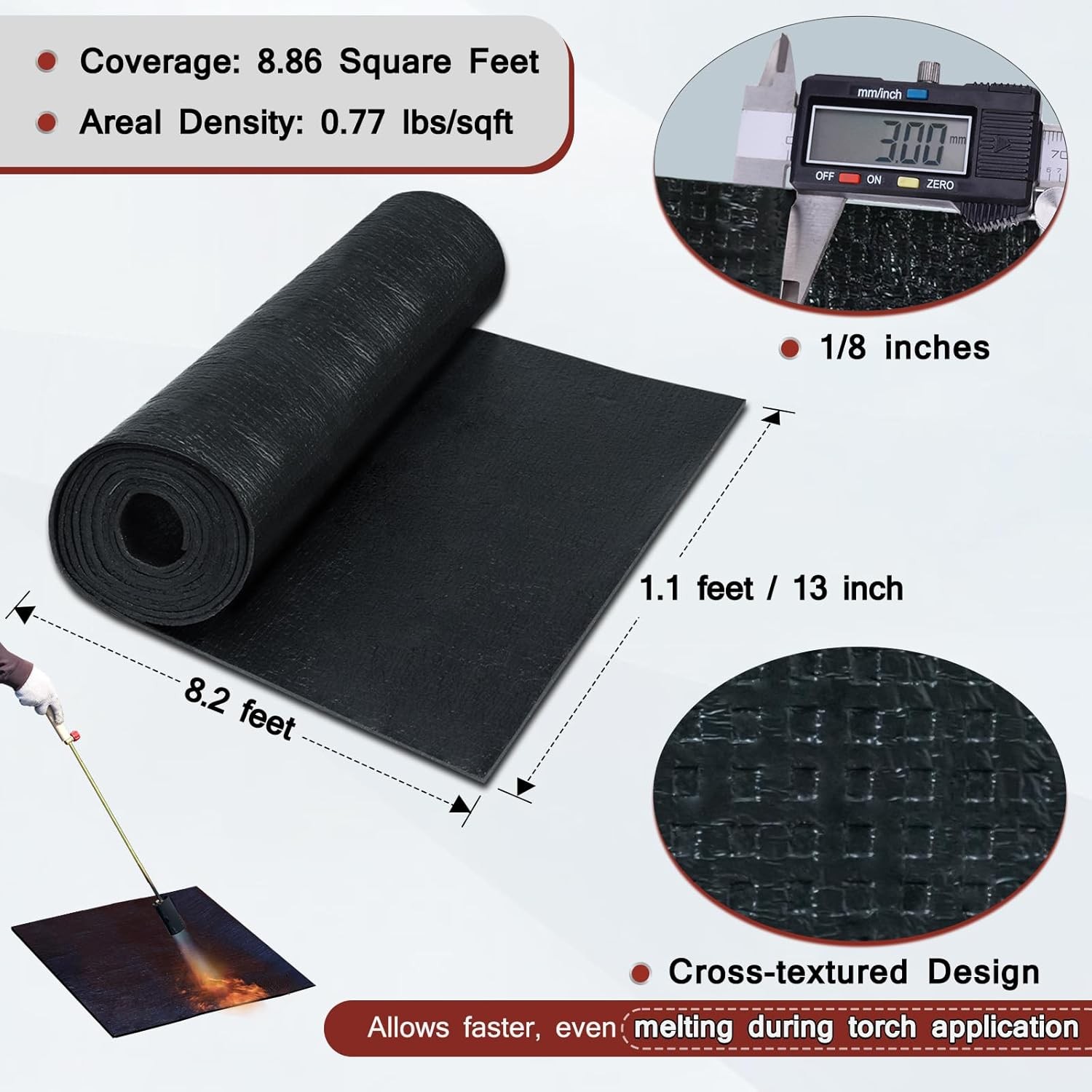 SBS Modified Bitumen Waterproofing Membrane Roll, 13 Inch x 8.2 Black
