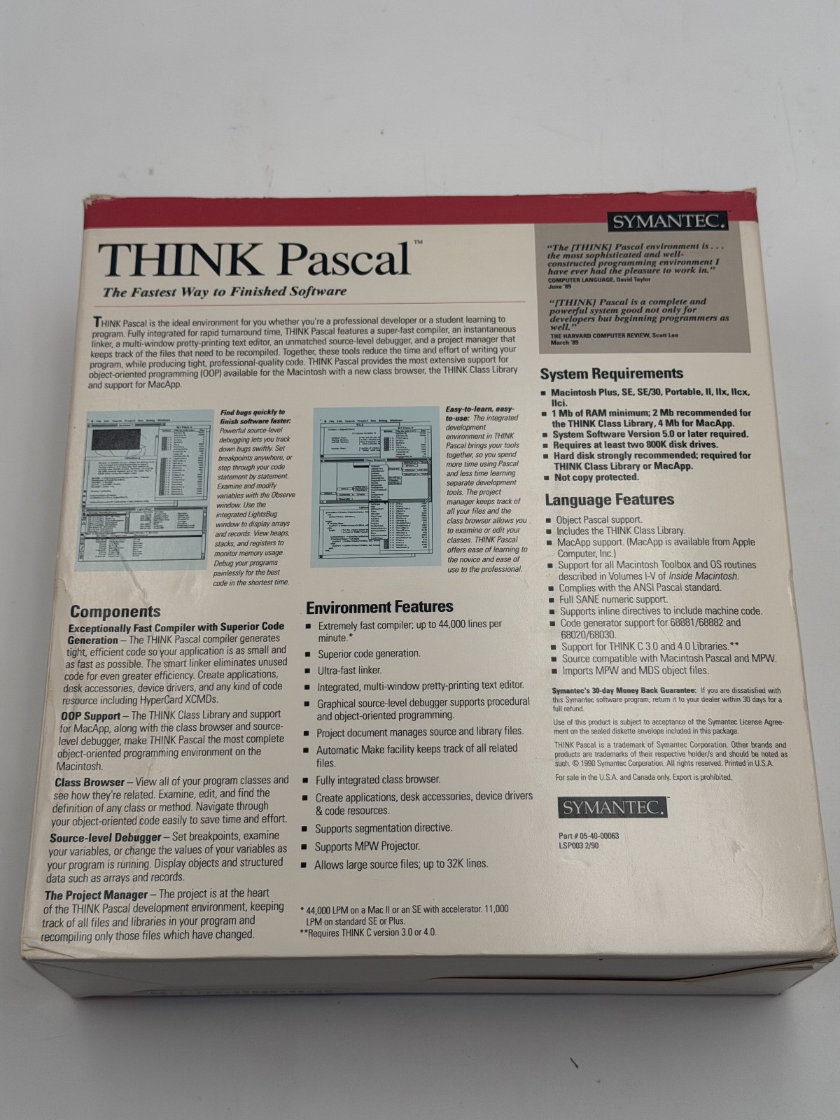 THINK Pascal Symantec Version 3.0 Vintage Software 1990