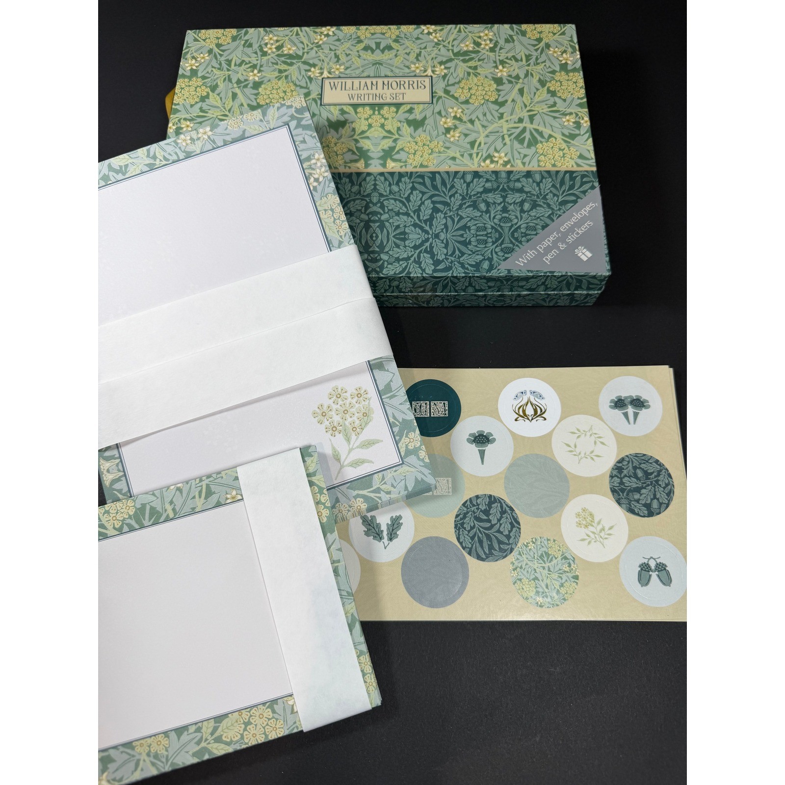 William Morris Jasmine Stationery Writing Set Green Floral Arts Partial Set