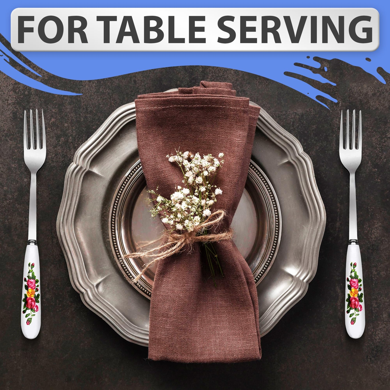 6pcs Dinner Stainless Steel Forks Silverware Dinner Fork With Ceramic Handle Sta