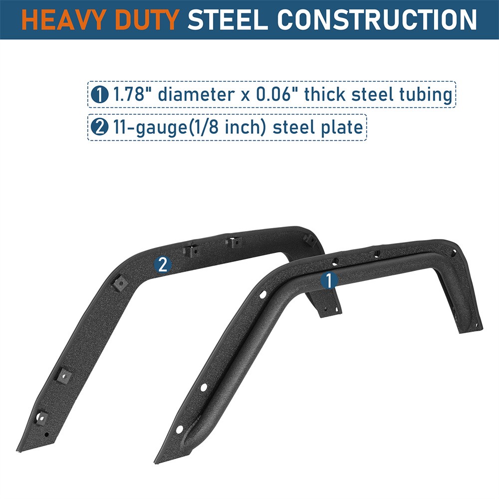 Hooke Road Front & Rear Compact Tube Fender Flares Fit 07-18 Jeep Wrangler JK