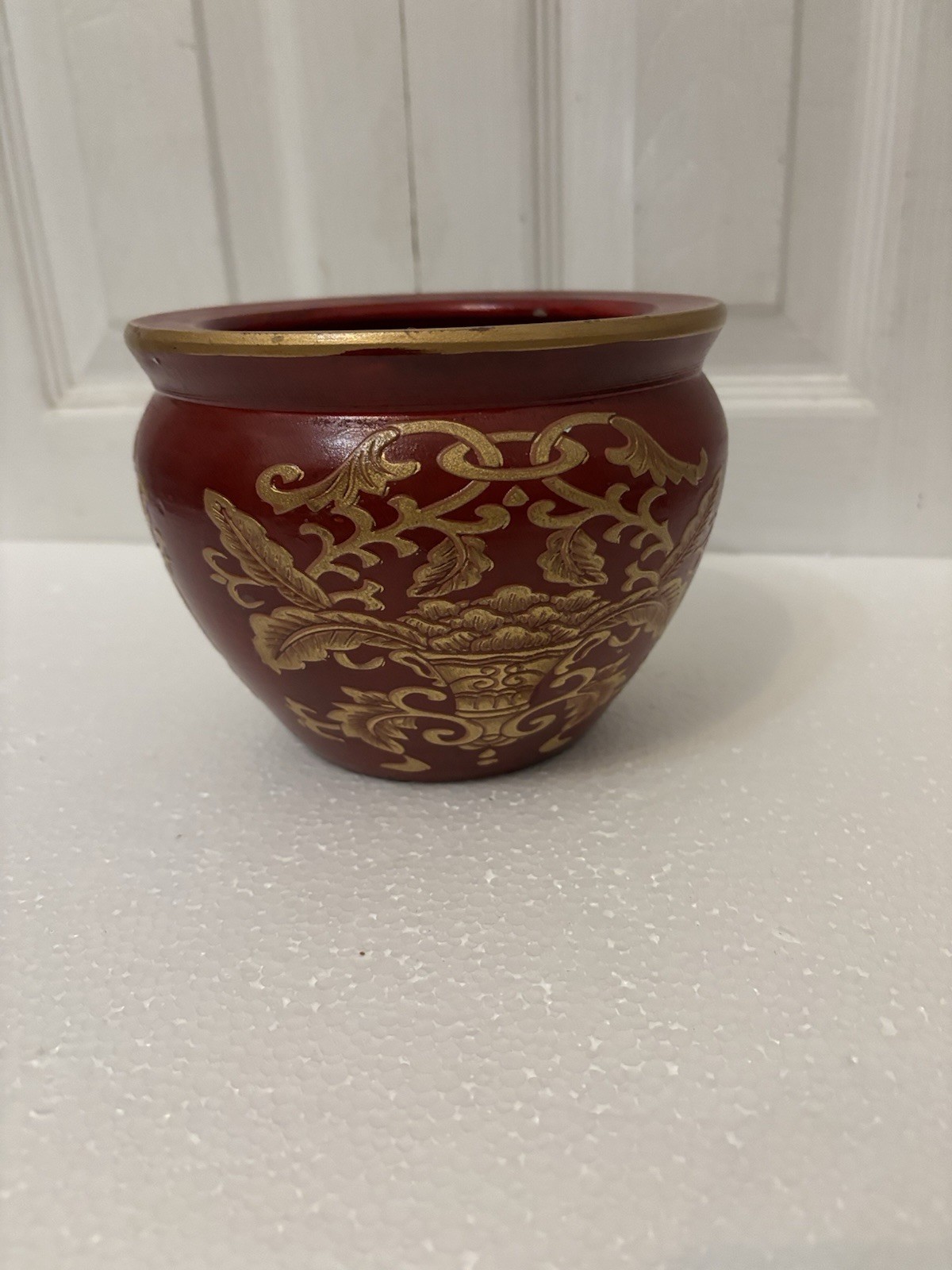 Vintage Chinoiserie Red and Gold Planter