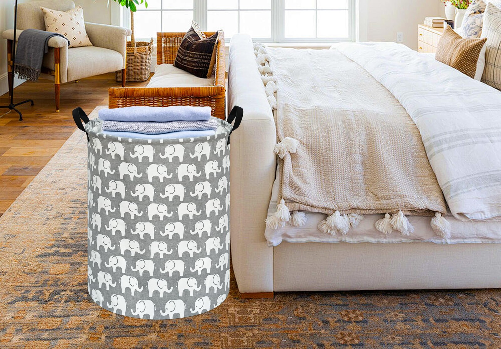 KUNRO Round Laundry Gift Basket Storage Hamper, Clothes Storage Organizer Bin...