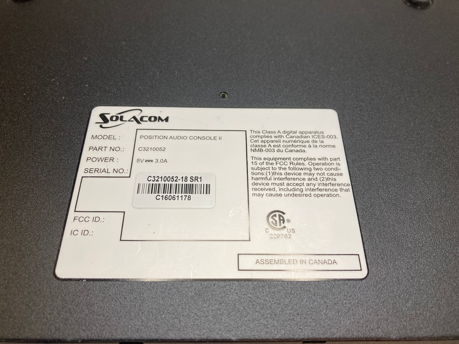 Solacom P-PAC II Position Audtio Console Audio Communication Device C3210052-18