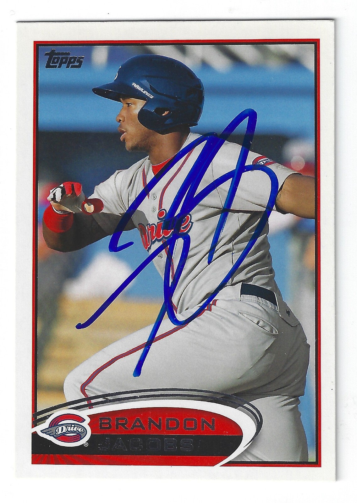 BRANDON JACOBS GREENVILLE DRIVE SIGNED 2012 TOPPS PRO DEBUT BASEBALL CARD