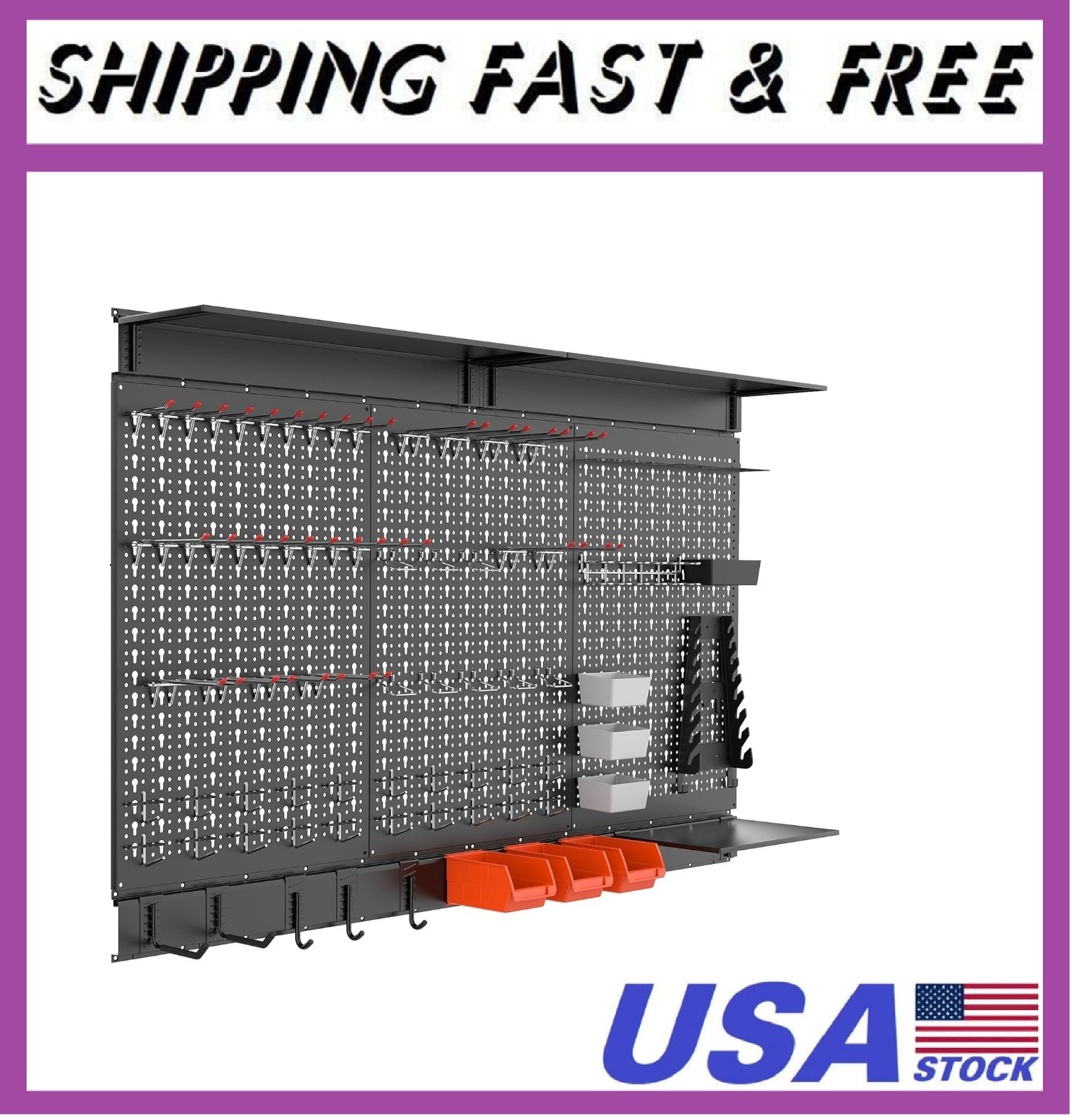 113 PCS Pegboard Wall Organizer Kit with Pegboard Hooks, Bins, Shelves, Pegboard