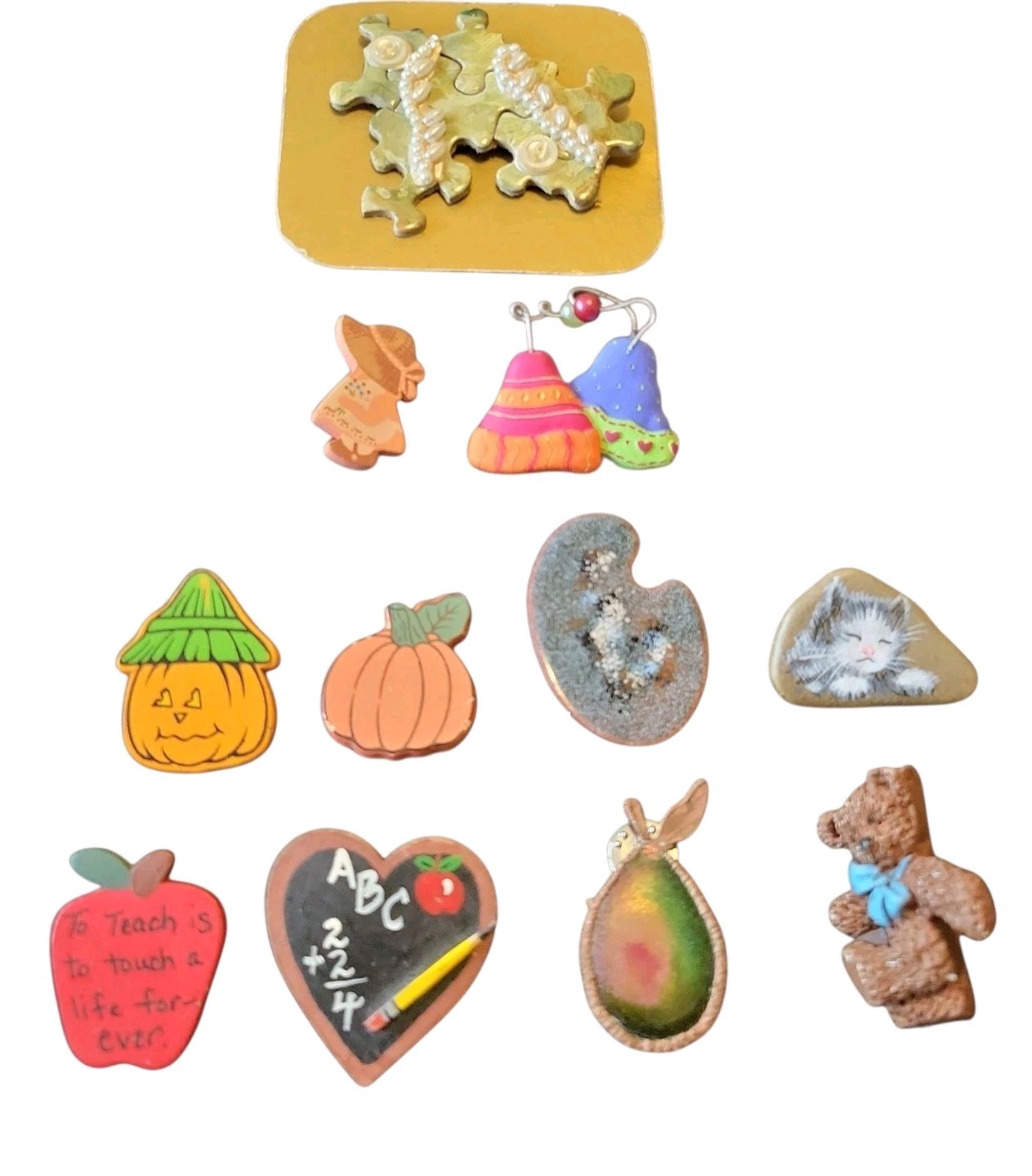 Lot Of 11pc Various Assorted Pins  Halloween Teacher Teddy Bear And More