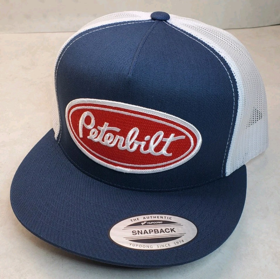 Peterbilt Red Patch Yupoong Trucker Hat YP Classic 6006 Snapback Navy/White