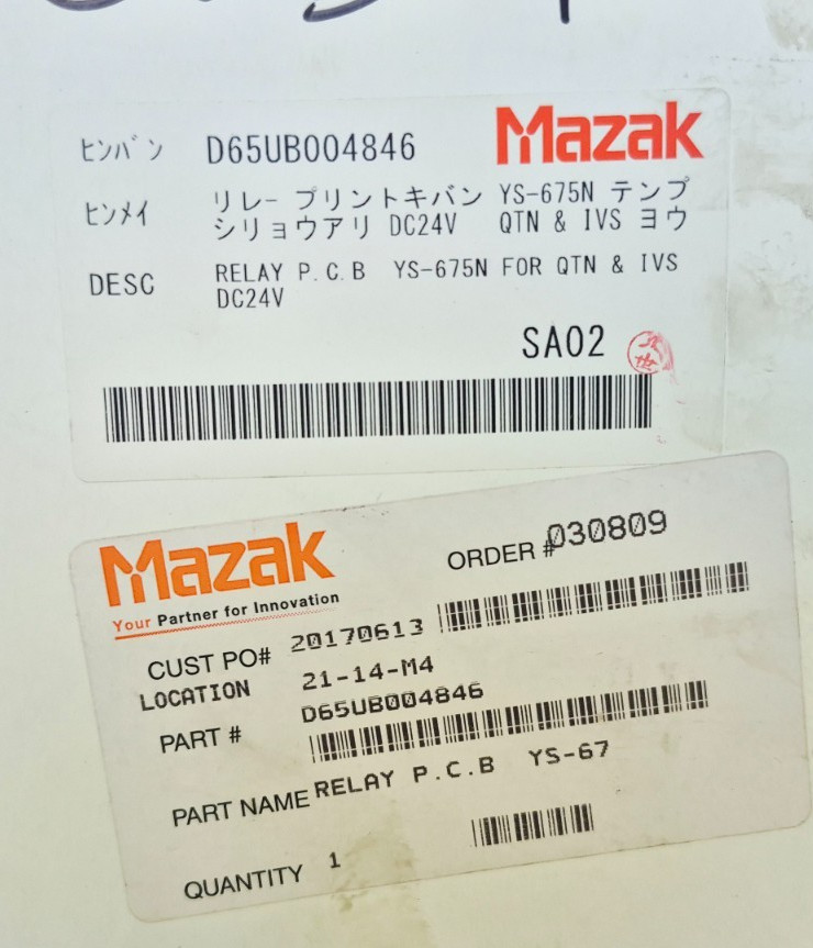 Mazak D65UB004844 PC board - Marked Bad