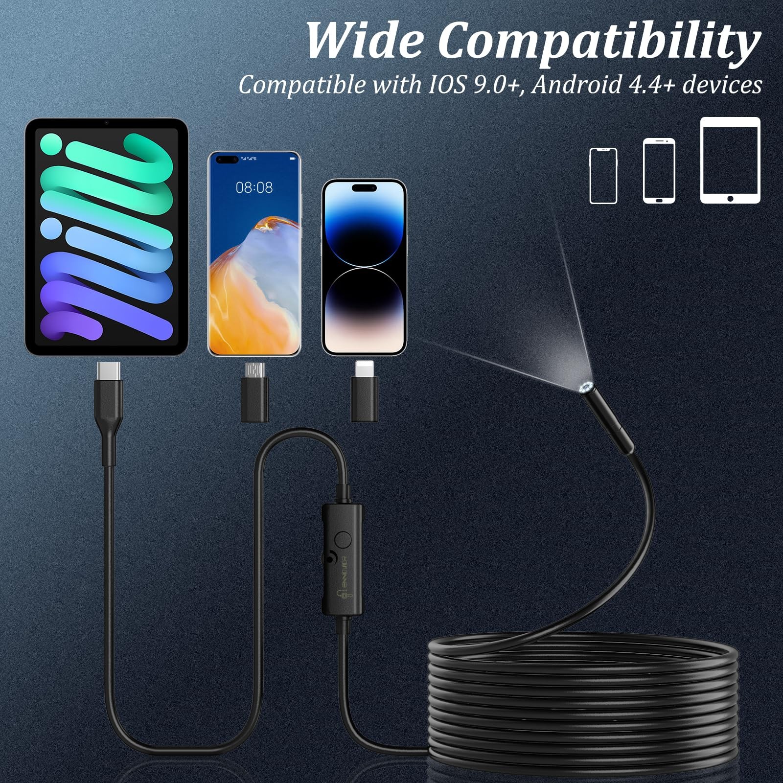 Endoscope Camera with Light, 1920P HD Borescope with 8 Adjustable LED Lights,...