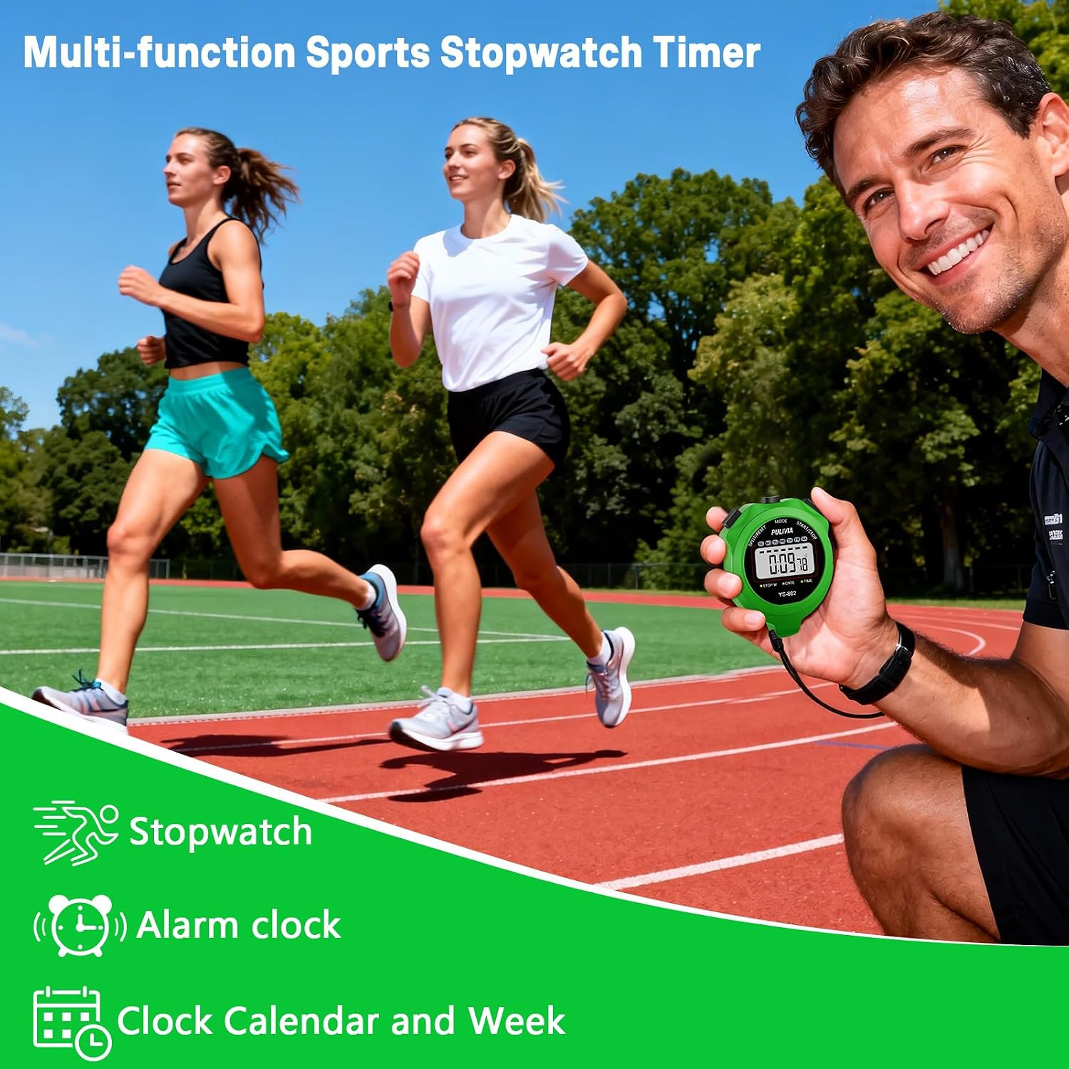 Stopwatch Timer, Digital Stop-Watch for Sports, Green | Multi-Function Stopwatch