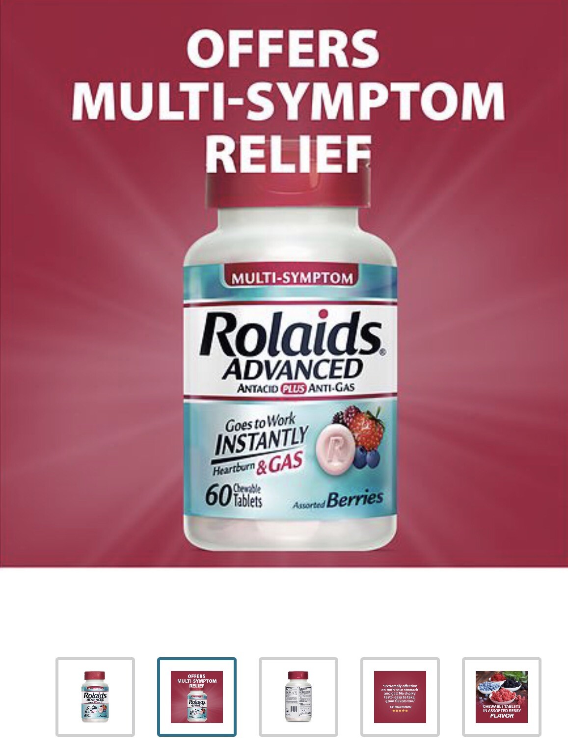 Rolaids Multi-symptom Advanced Antiacid + Anti-gas 60 chewable tablets
