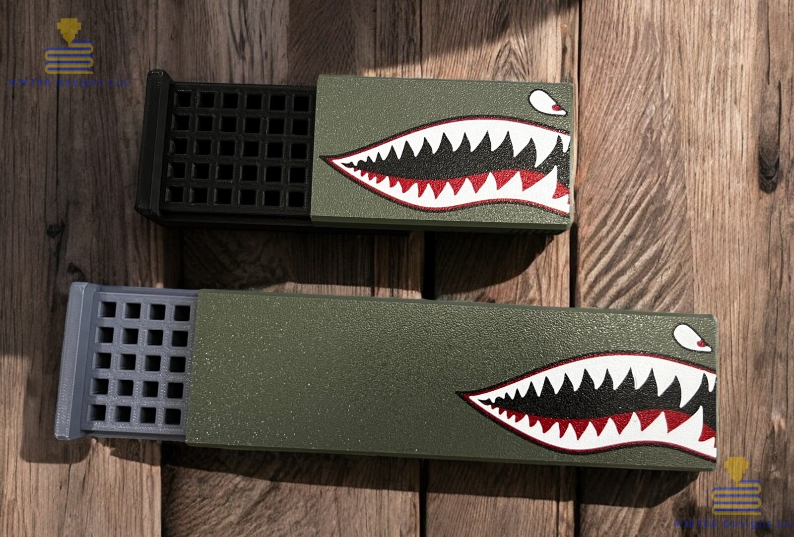 P-40 Warhawk Shark Teeth Logo Sliding Ammo Storage Box Case - Shotgun Calibers