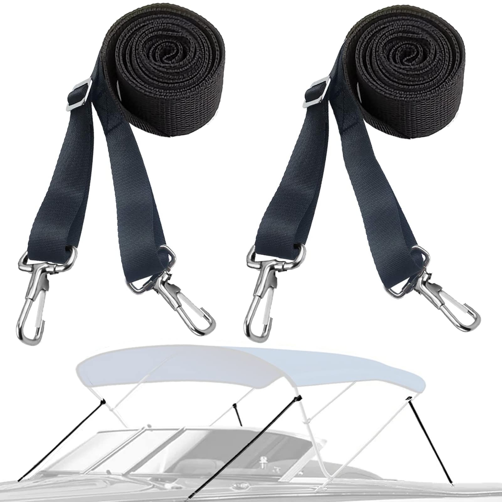 2 Pack Adjustable Bimini Boat Top Straps W/double End Snap Hook Heavy Duty Boat