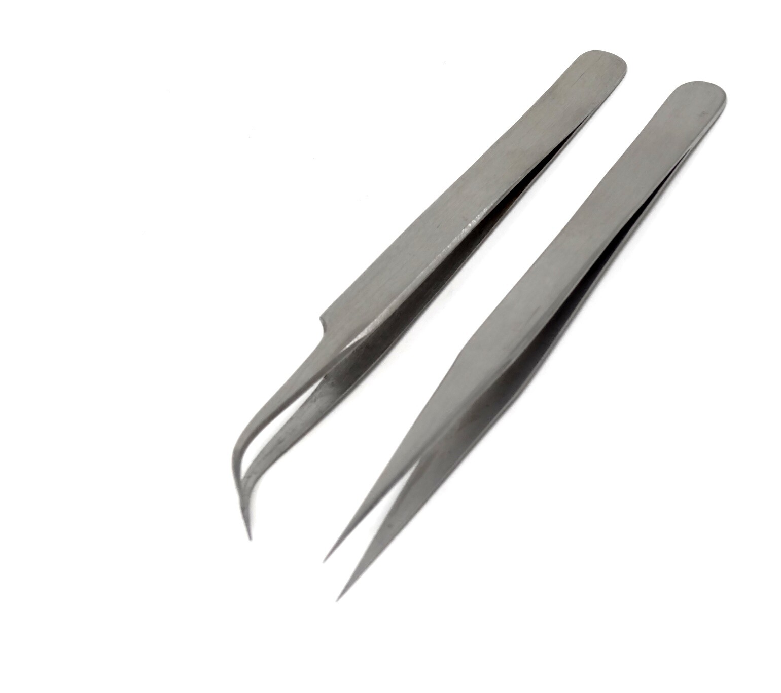 2 PCS Eyelash Extension Tweezers Straight & Curved Stainless Steel Set