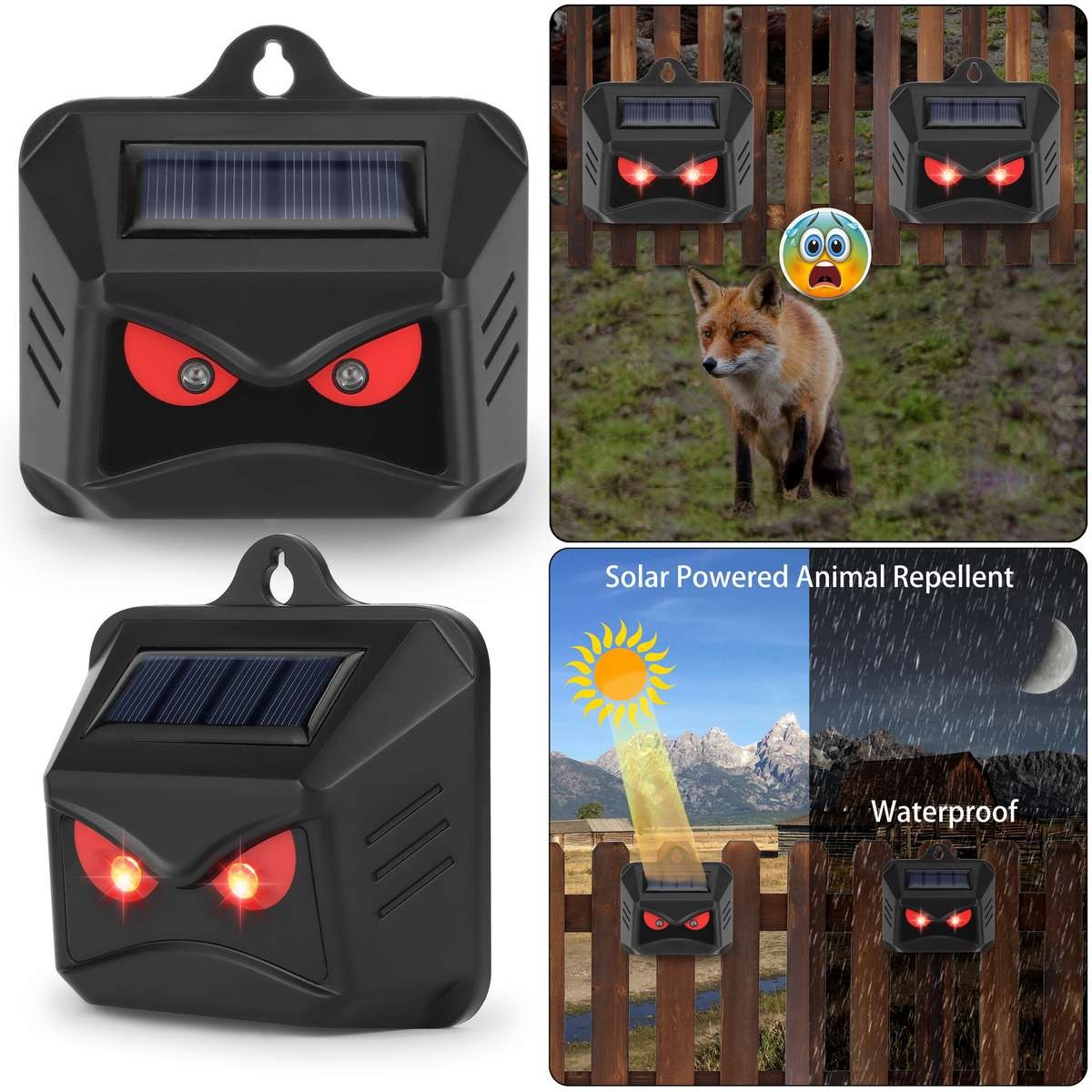 Solar Flashing Light Ultrasonic Animal Repellent Skunk Deer Raccoon For Garden