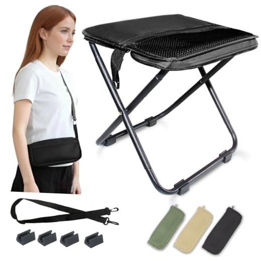 Camping Stool Portable Chair: All-Terrain Folding Carrying Pocket Stool, Black