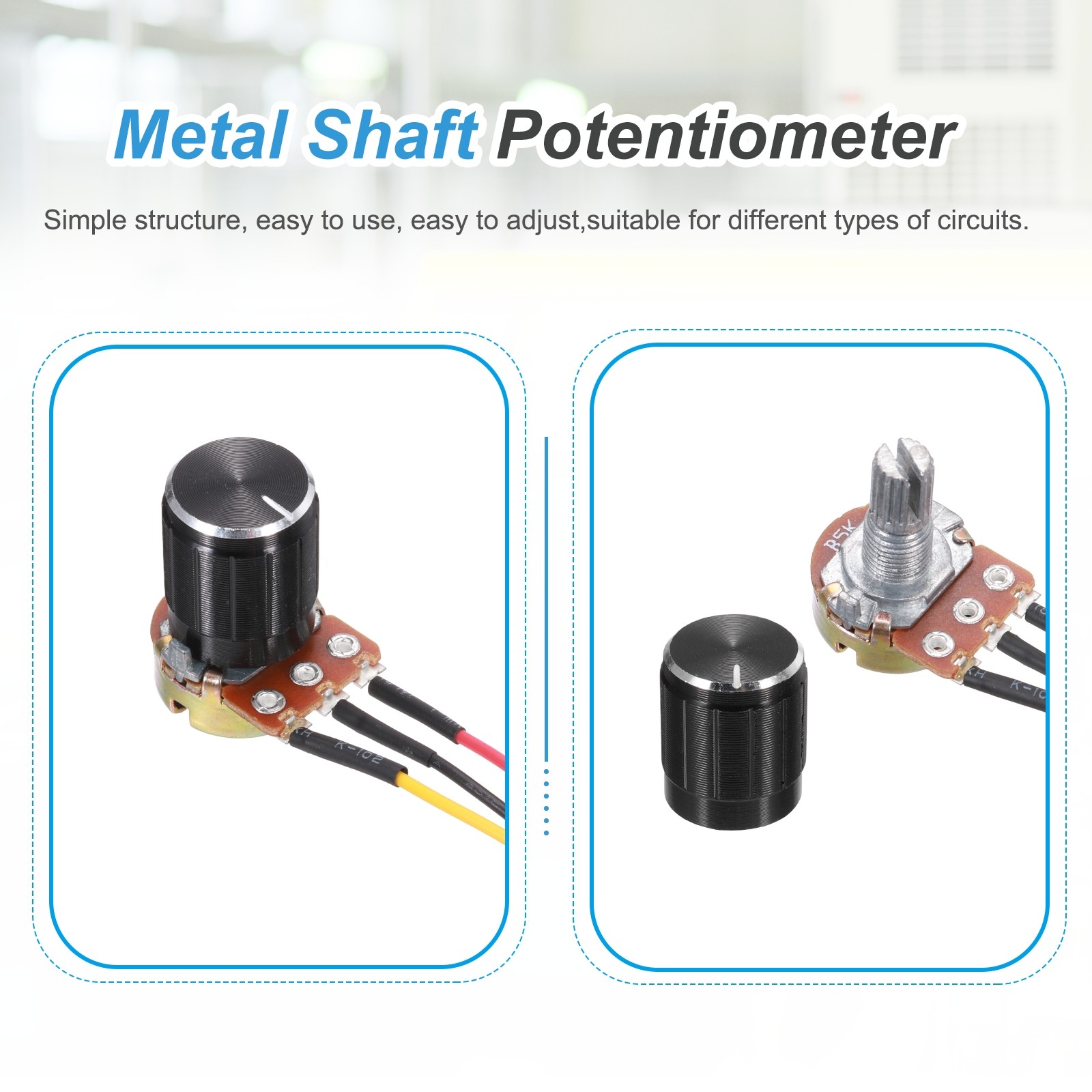 3Pcs WH-148 Potentiometer 3Pins B5K±20% Ohm Variable Resistor with 3 Knobs