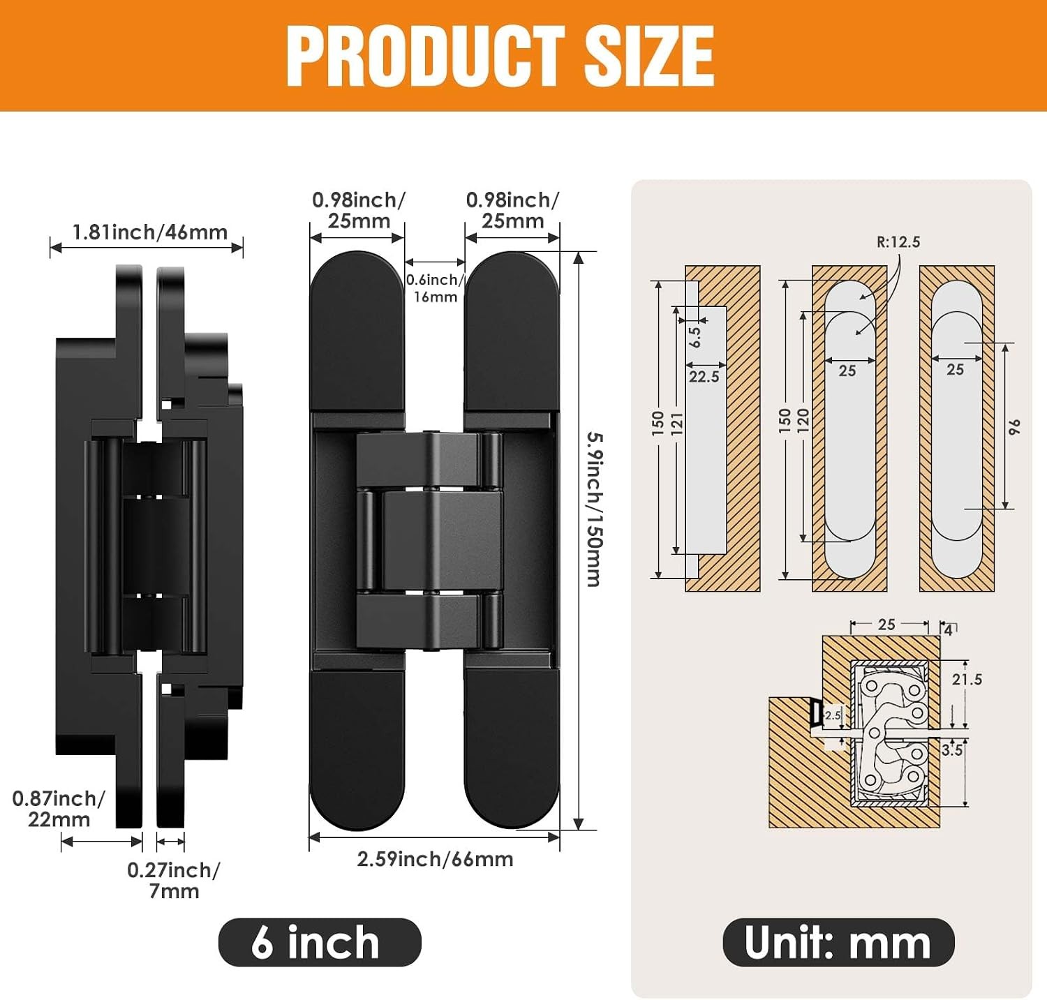 6" Hidden Door Hinge/Concealed Hinges,Invisible Hinges | Invisible Door Silent
