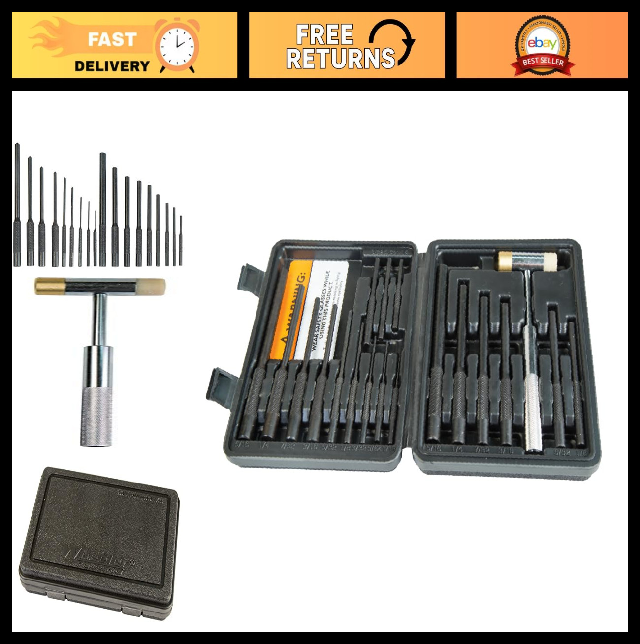 Roll Pin Punch Set with Dual Sided Hammer, Starters & Storage Case for Gunsmithi