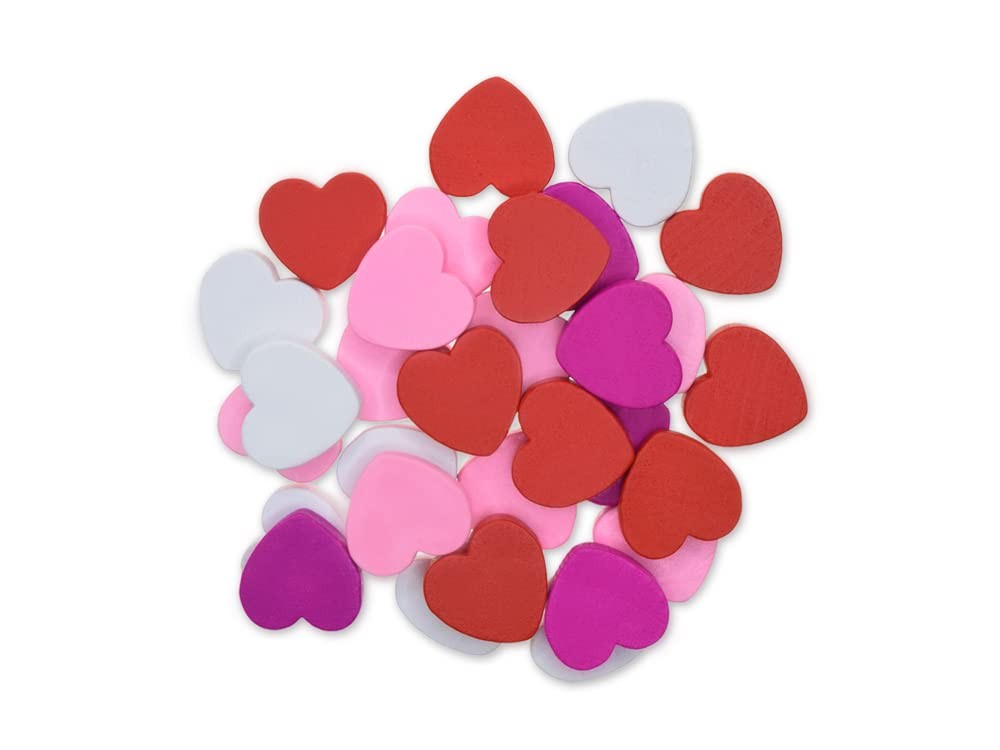 Krafty Kids Wood Hearts – Painted Wooden Craft Hearts, 30 Pieces, 0.75" (CW288B)