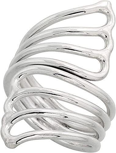 Sterling Silver Wire Wrap Ring Women Long Fan Bypass Handmade 1 1/2 inch Long