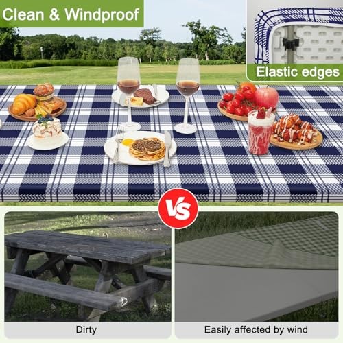 Picnic Table Cover with Bench Covers Portable Table Cloth Built-in 96x30in Blue