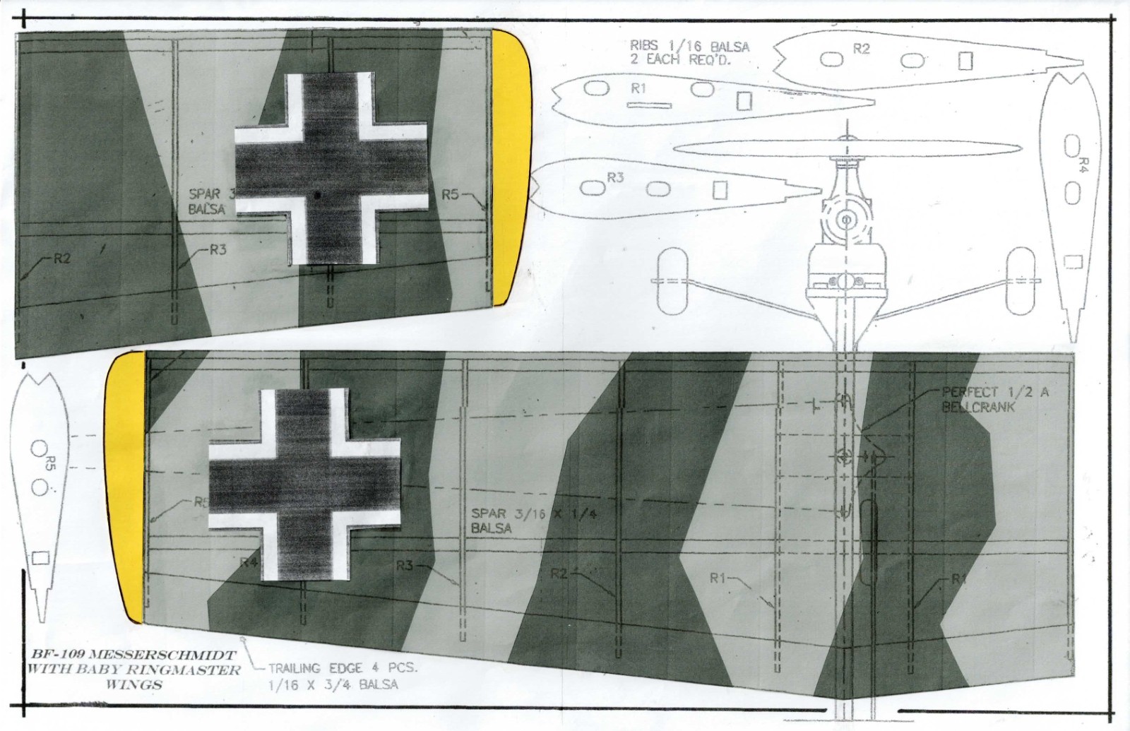 1/2 A profile WW II German Bf-109 G. 21" span U-Control plans
