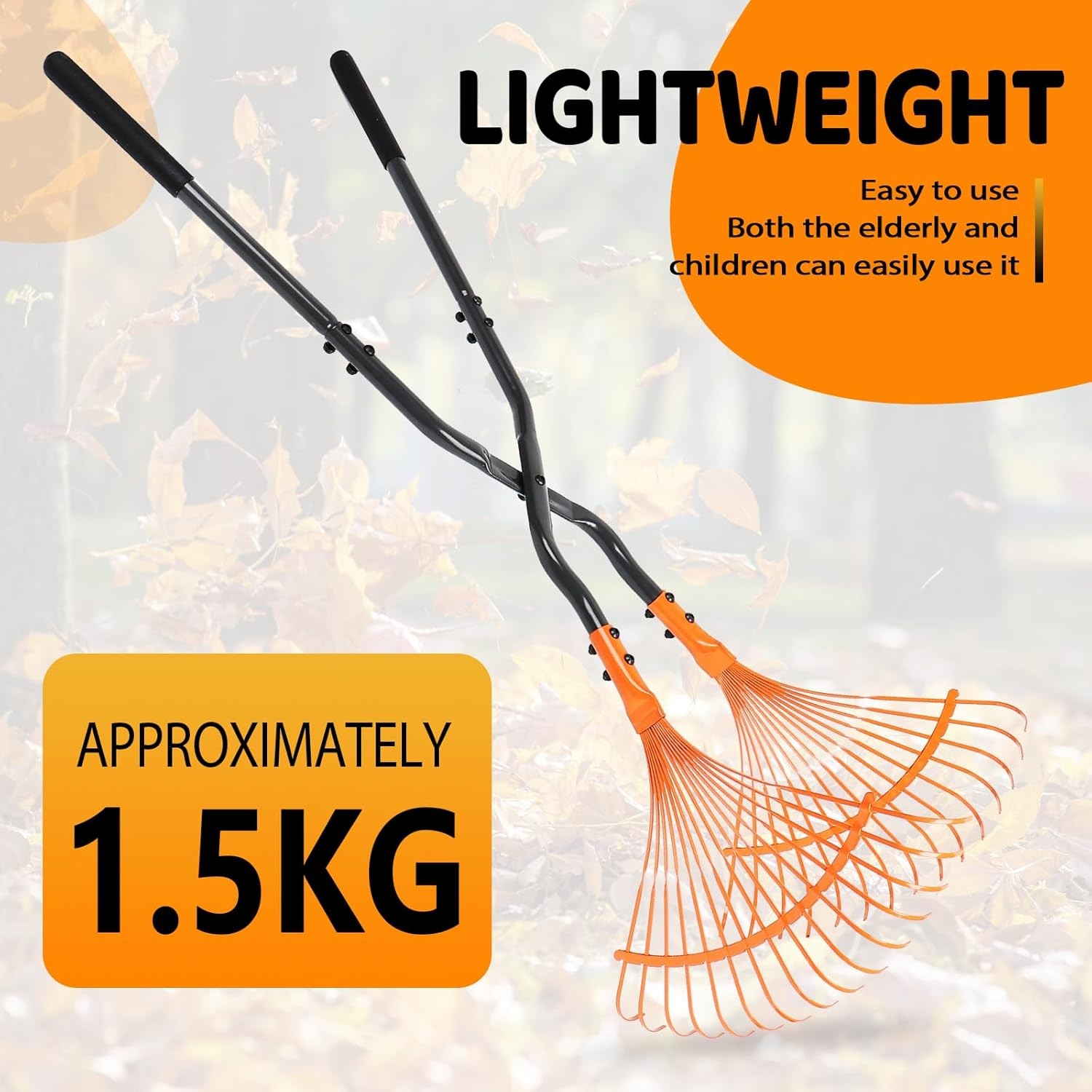 Leaf Grabber Rake Long Handle Metal Lightweight Lawn Yard Cleanup Tool
