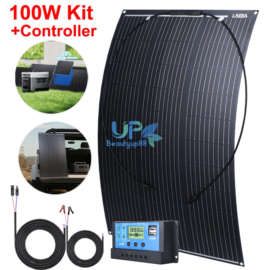 100W Flexible Solar Panel Mono 18V Portable Power Camping Home RV Battery Charge