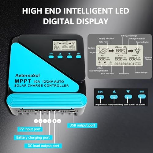 40A Solar Charge Controller - 12/24V MPPT - Blue - 12/24V MPPT