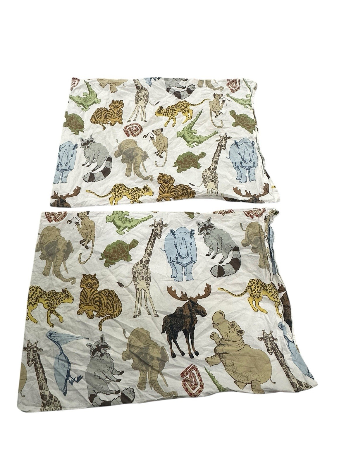 Pottery Barn Kids Safari African Animals 2 Standard Pillowcases ~Cute~