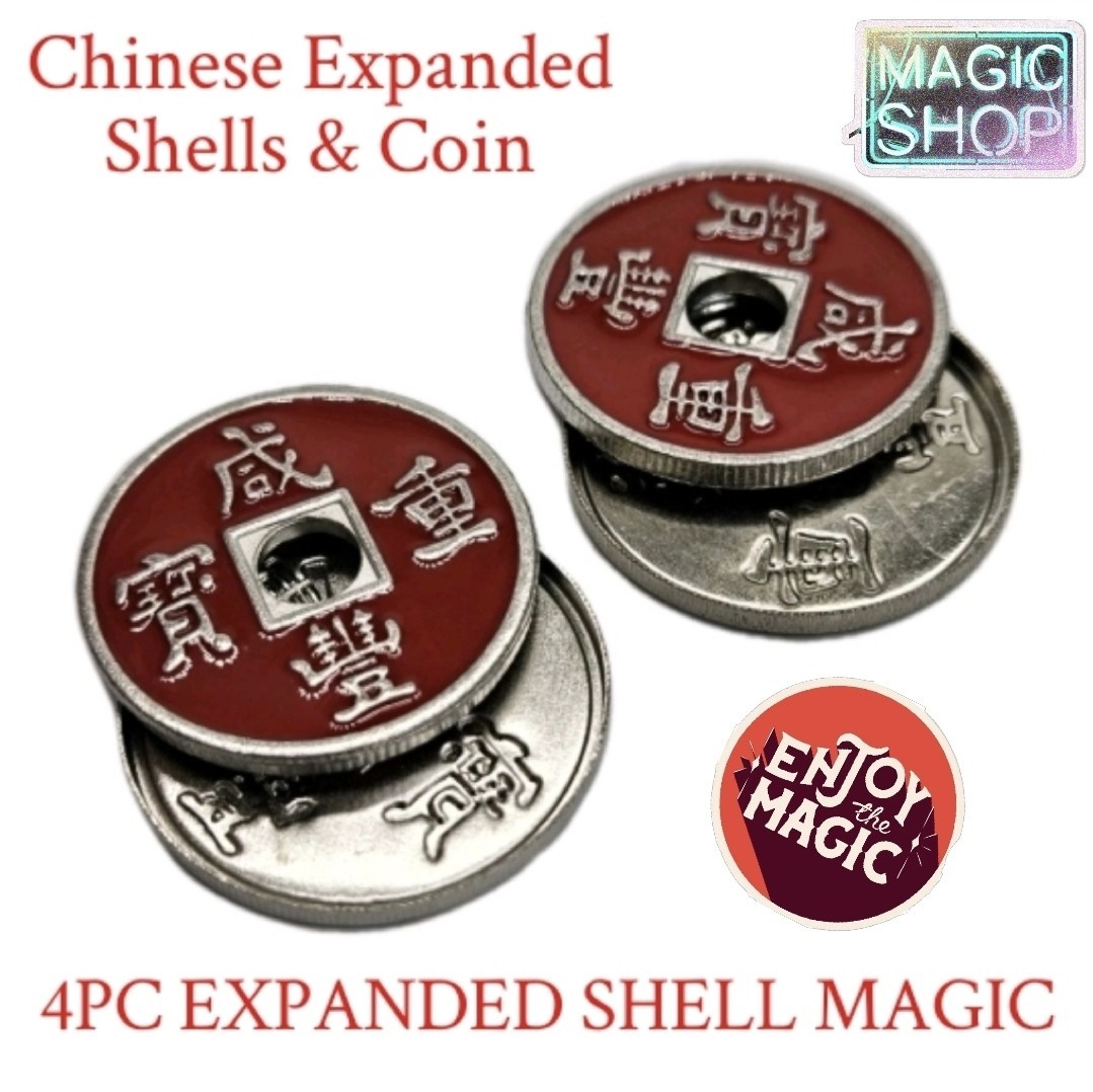 Chinese Coins Expanded Shells - Vanish Transportation Coin Shell Magic Set