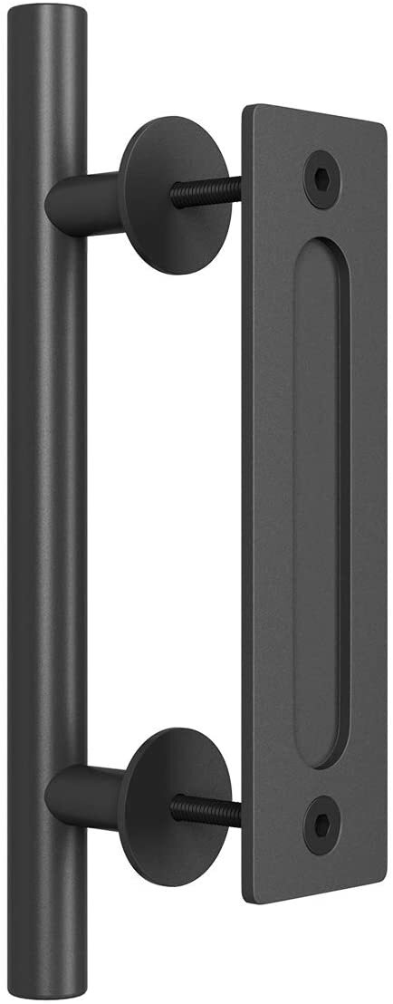 Sliding Barn Door Handle Pull and Flush Hardware Set Flat Back-Plate Matte Black