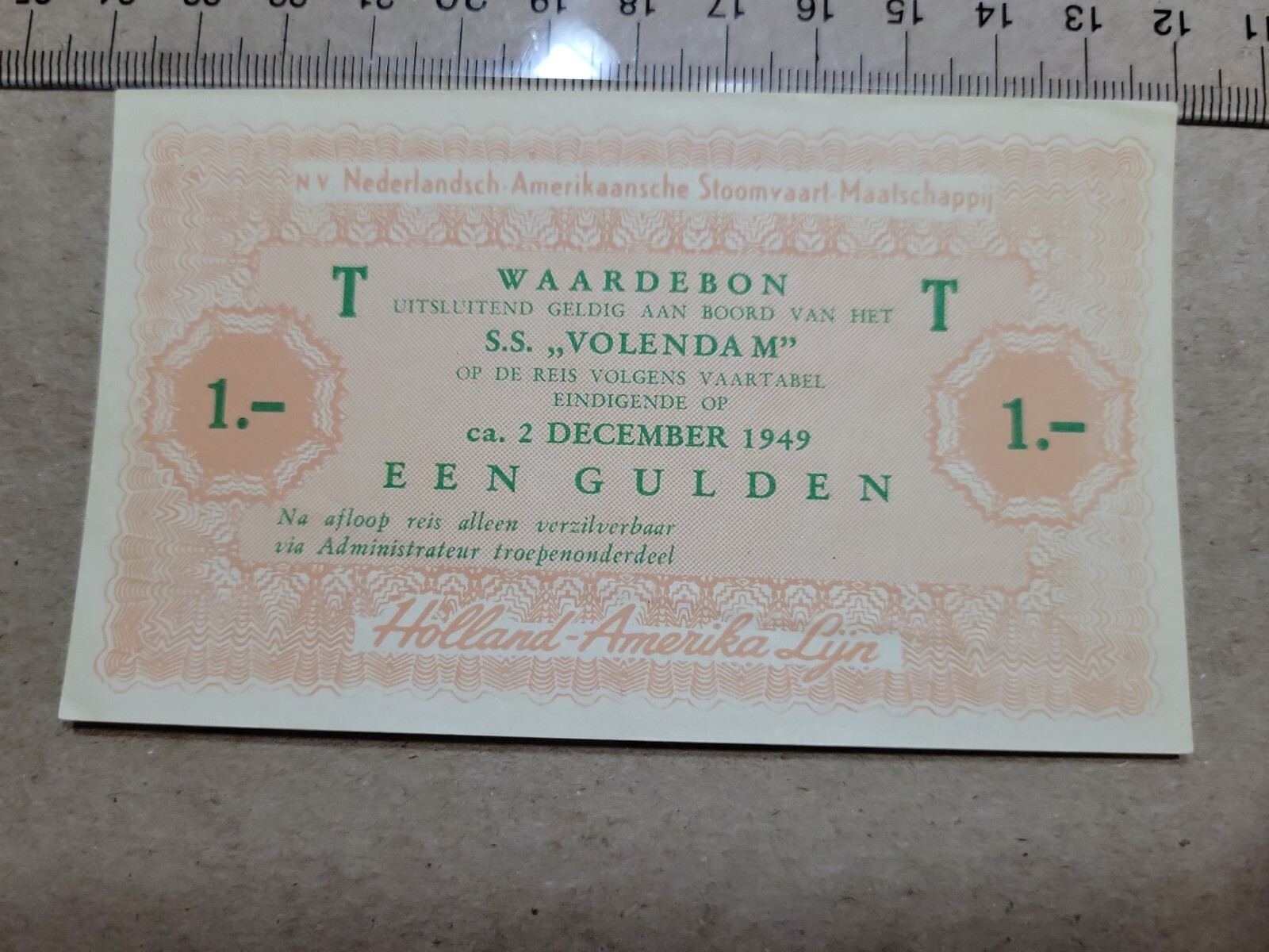 🇳🇱 Netherlands Gulden 1949 Scheepsgeld Holland-Amerika S.S. Volendam 120922-3