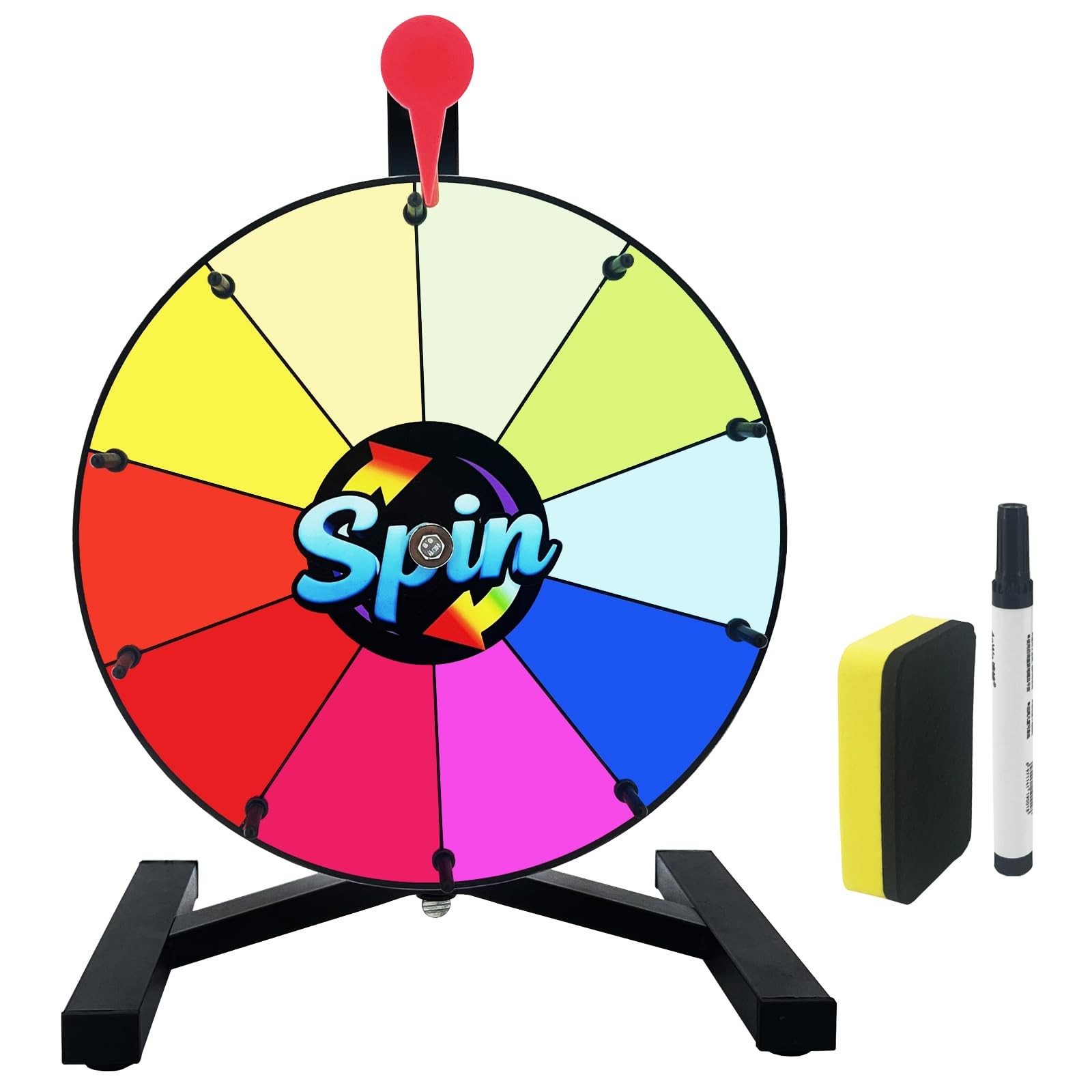 12 Inch Prize Wheel, 12 Slots Color Wheel of Fortune with Stand, Wall-Mountab...