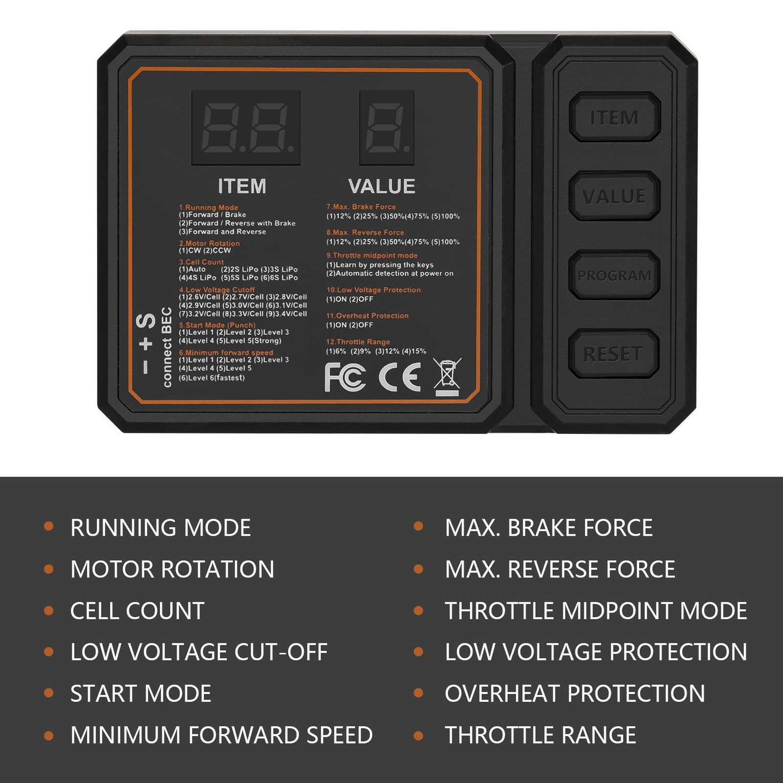 Upgraded 60A Brushless ESC 2-3S Electronic Speed Controller with Programming ...