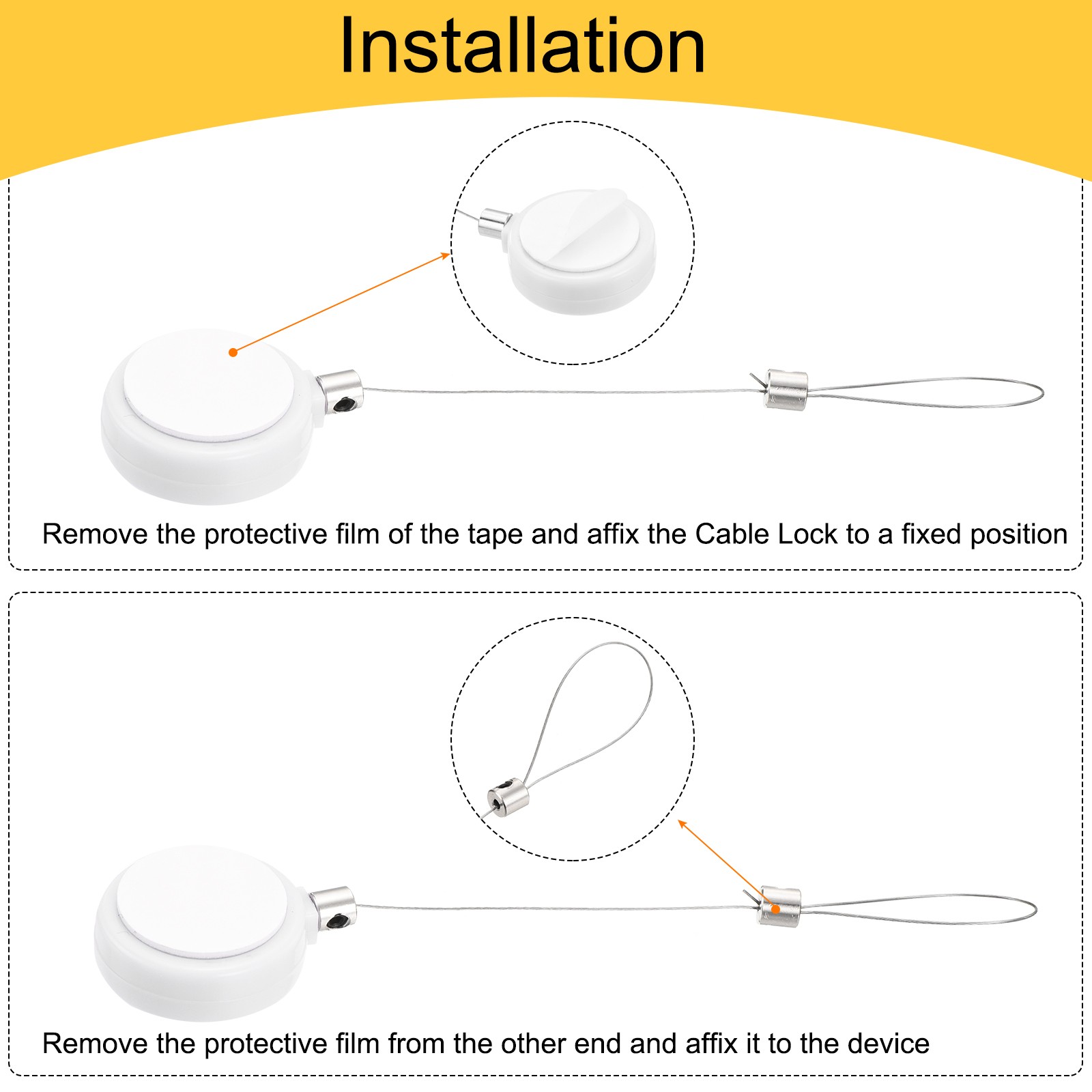 1.8ft Retractable Cable Security Lock with Latch Wrench, White, 4 Pack