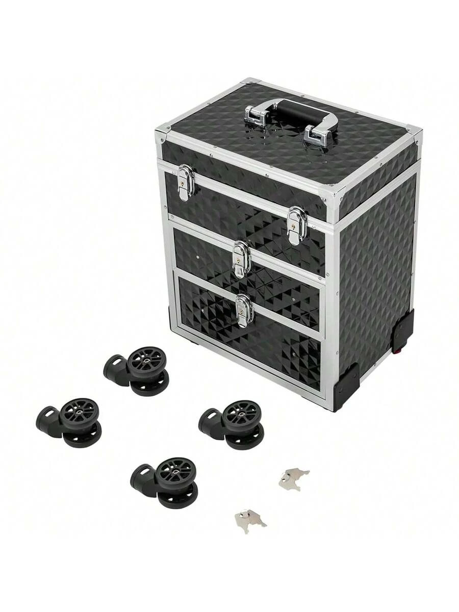 Professional Rolling Makeup Case Drawers, Large Capacity Aluminum Trolley Case
