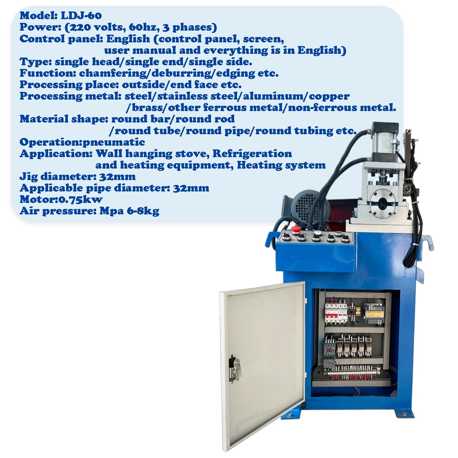 220V 0.75KW 3PH Single Head Pneumatic Chamfering Machine Burr Removal Machine