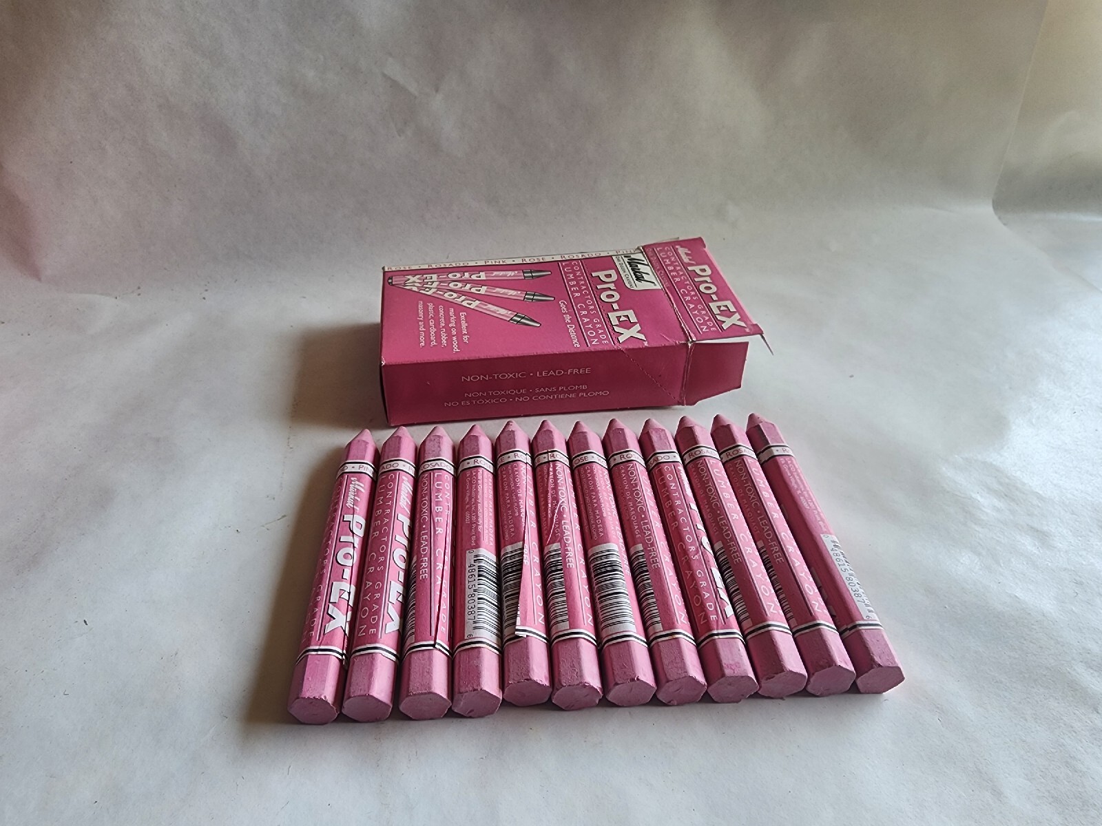 Markal Pro-Ex Industrial Marking Crayons, 4-1/2" x 1/2" Hex, Pink/Rose, 12-Pack