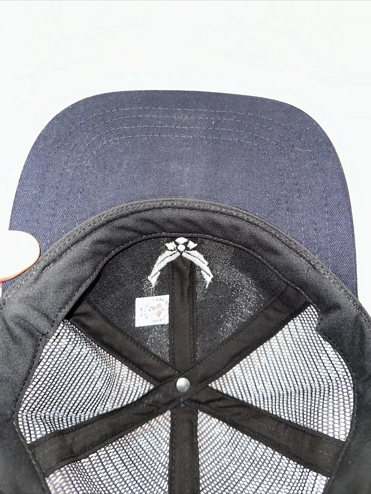 U.S. Air Force White on Navy Blue Fabric Mesh Hat Cap Hook Loop