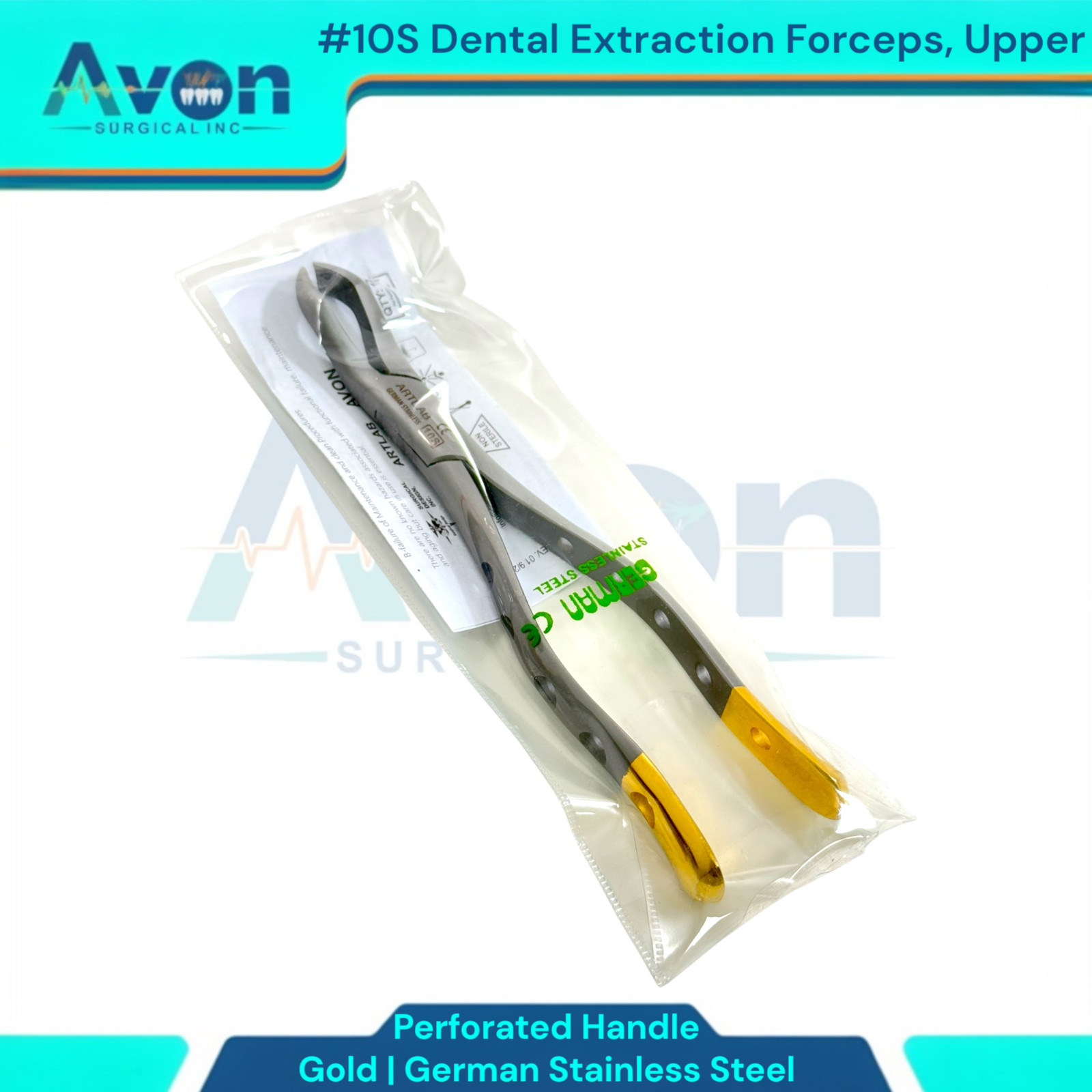 Upper Universal Tooth and Molars Extraction Forceps #10S, Serrated, Premium (1x)