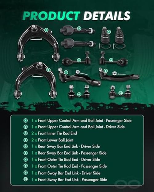12pcs Suspension Kit 2 Upper Control Arm 2 Lower Ball Joint 2 Outer Tie Rod 2