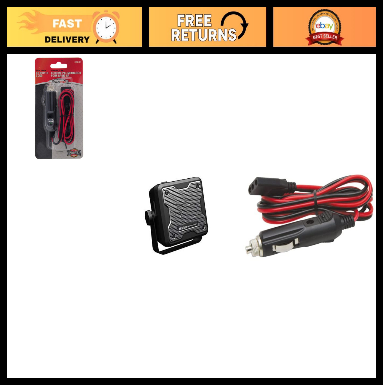 15W External Communications Speaker & 12V Fused CB Power Cord - Black & Platinum