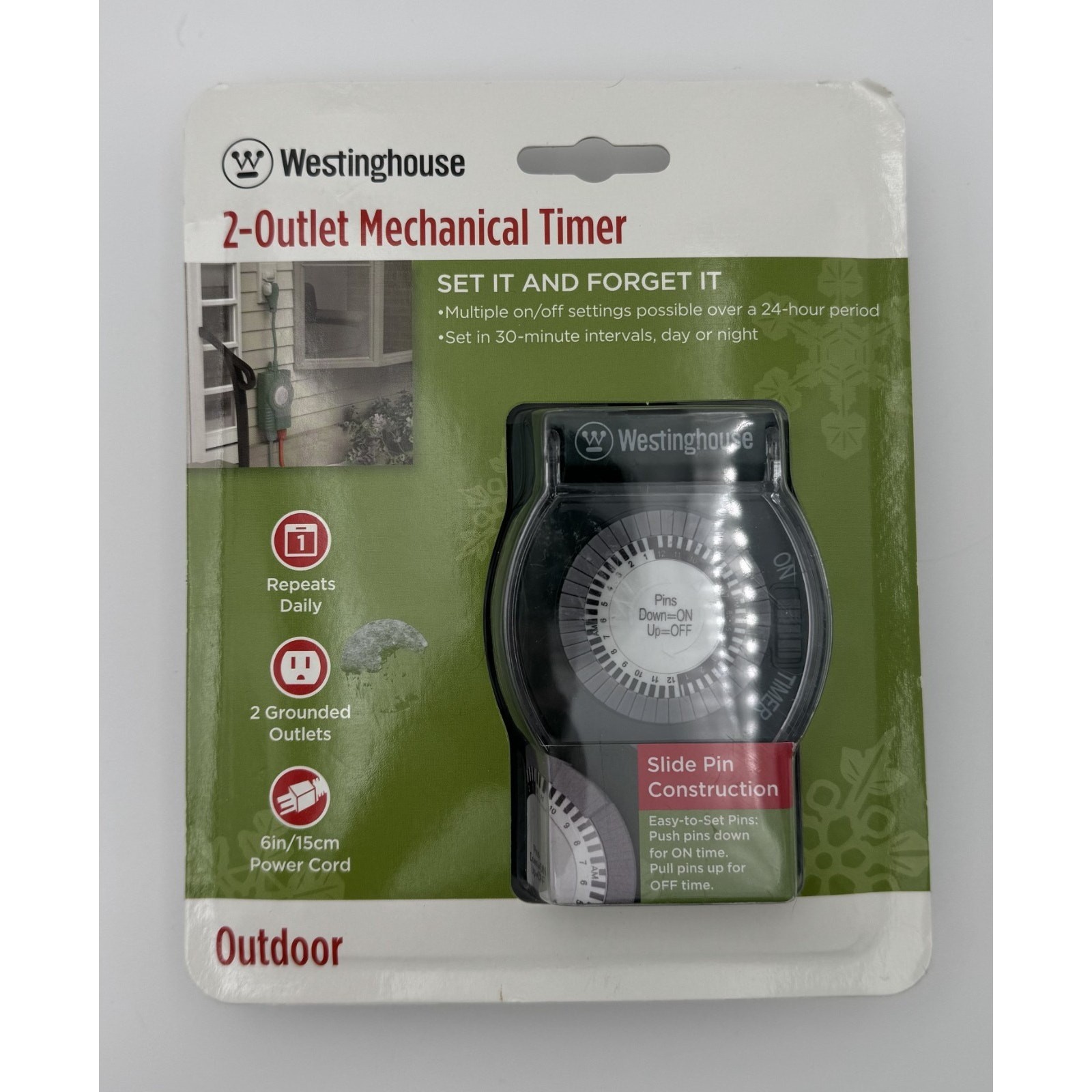 Westinghouse Mechanical Timer 2-Outlet Outdoor 24 HR - Repeats Daily - New