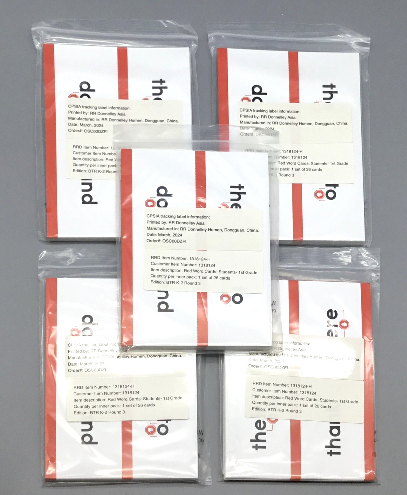 Heggerty Bridge to Reading Student Red Word Cards (Set for 5 Students)